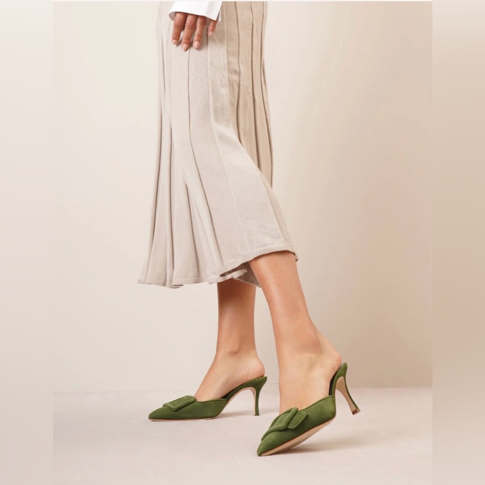 Manolo Blahnik Maysale 70 dark green suede mules - Picture 5 of 14